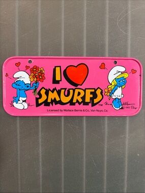Vintage 1983 Wallace Berrie & Co "I Heart Smurfs" Mini License Plate